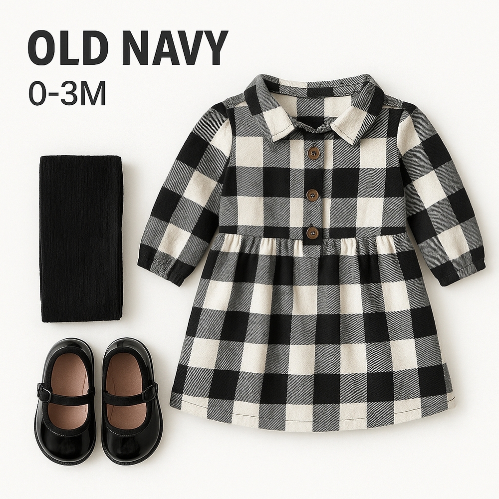 Old Navy Baby Girl Outfit Bundle – Shirt Dress, Tights & Shoes Size 0-3 Months